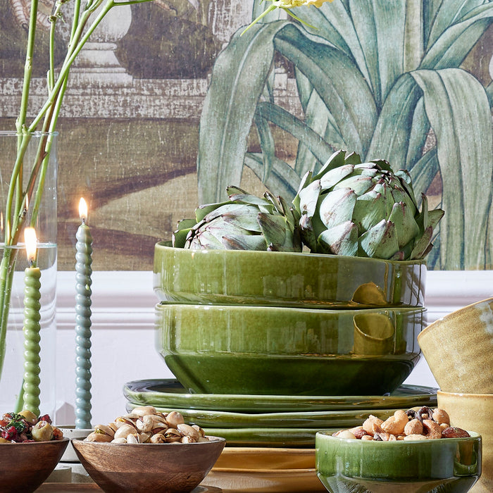 Mica Decorations Rhea Schaal - Set van 4 - Ø22,5 cm - Keramiek - Groen