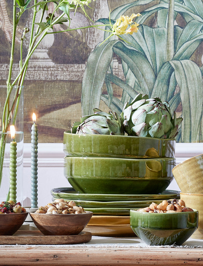 Mica Decorations Rhea Schaal - Set van 4 - Ø22,5 cm - Keramiek - Groen