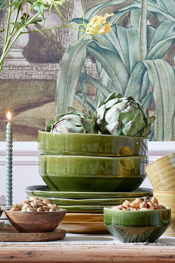 Mica Decorations Rhea Schaal - Set van 4 - Ø22,5 cm - Keramiek - Groen