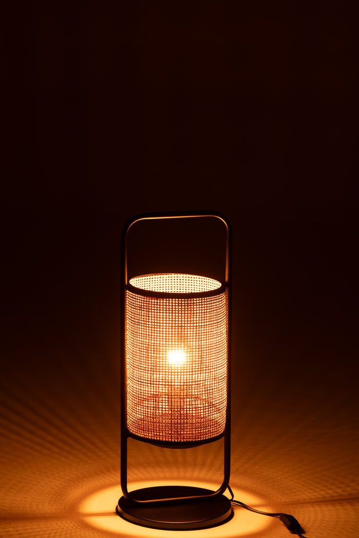 J-line - Tafellamp Elton Metaal|ratan Zwart|naturel Small - 23x23x61cm