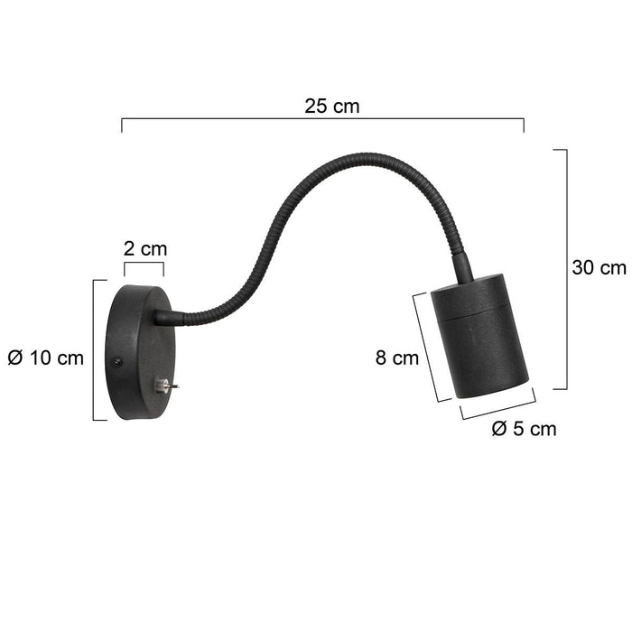 Mexlite - wandlamp - Upround - zwart - metaal staal - bedlampje -