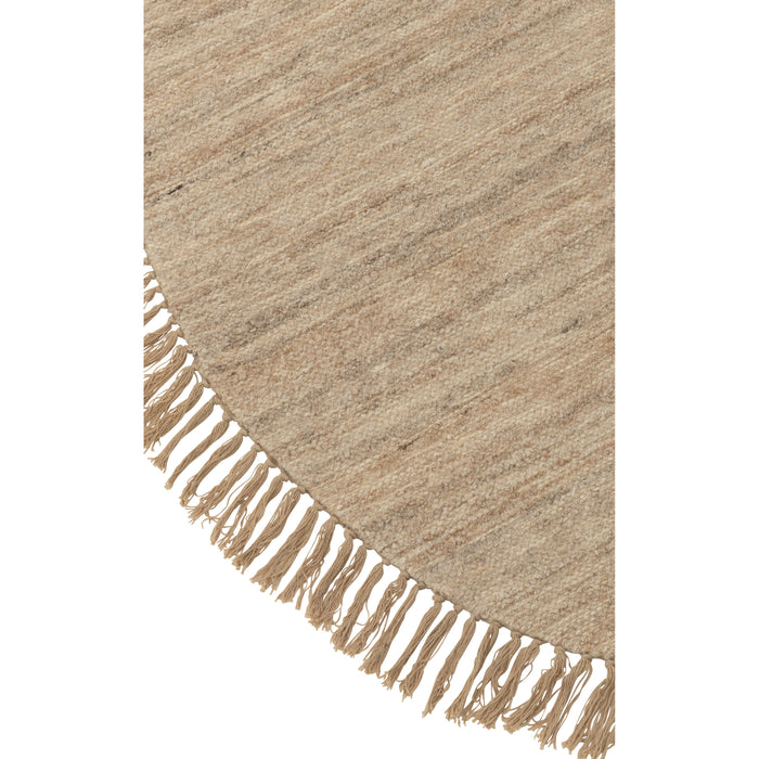 J-line - Tapijt Rond+franjes Weefsel Wol Beige Small - 150x150x2cm