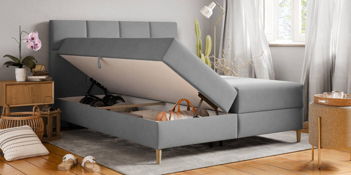 by fonQ Novae Boxspring met Opbergruimte 180 x 200 cm - Grijs / Naturel