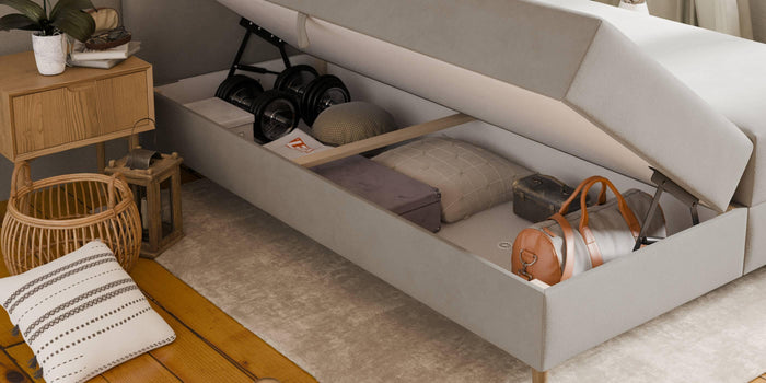 by fonQ Novae Boxspring met Opbergruimte 160 x 200 cm - Beige / Zwart