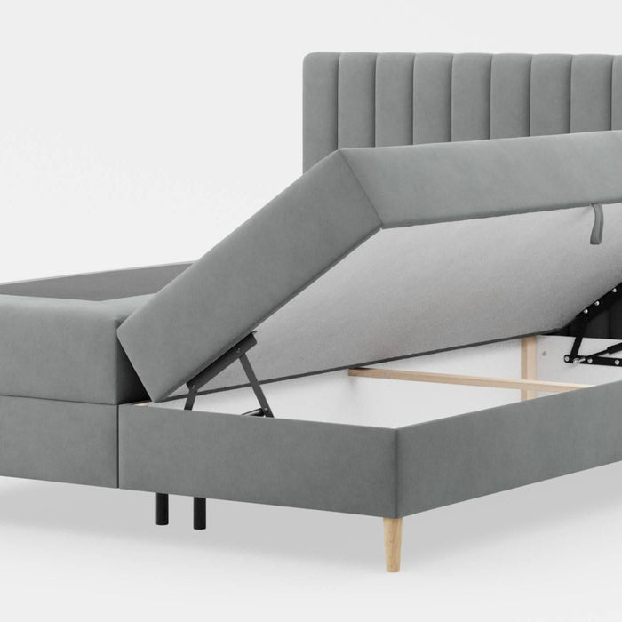 by fonQ Novae Boxspring met Opbergruimte - 160 x 200 cm - Grijs / Naturel