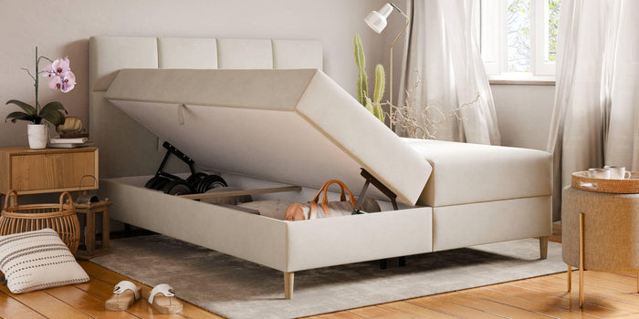 by fonQ Novae Boxspring met Opbergruimte 180 x 200 cm - Crème / Naturel