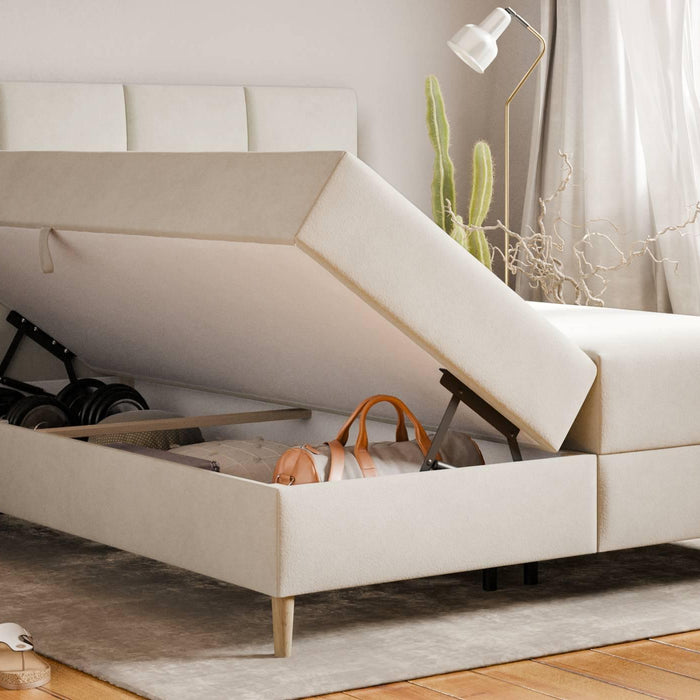 by fonQ Novae Boxspring met Opbergruimte 160 x 200 cm - Crème / Zwart