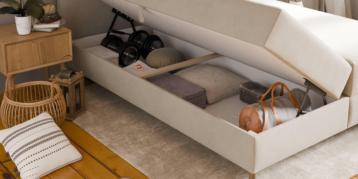 by fonQ Pazara Boxspring met Opbergruimte 180 x 200 cm - Crème / Zwart