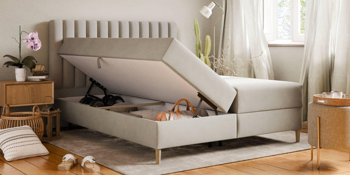 by fonQ Pazara Boxspring met Opbergruimte 160 x 200 cm - Beige / Zwart
