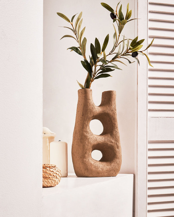 Beliani - UARU - Bloemenvaas - Bruin - Steengoed