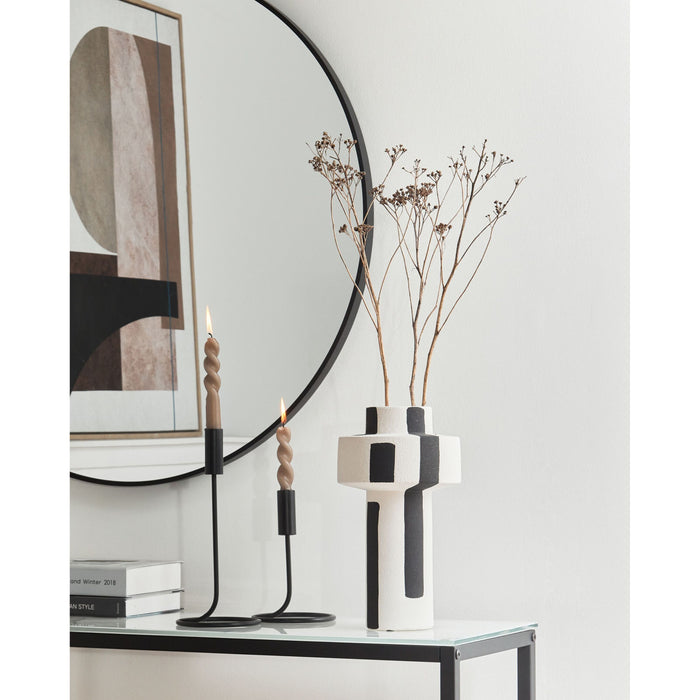 Beliani - ESCOLAR - Bloemenvaas - Wit|Zwart - 28 cm - Steengoed