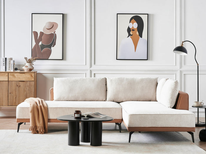 Beliani-MYKEN-Hoekbank-Lichtbeige-Linkszijdig-Polyester|Kunstleer