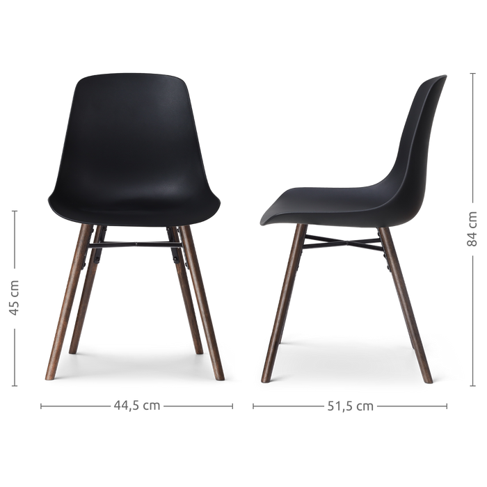 Nolon Nena-Pip Eetkamerstoelen Set van 2 - Zwart - Walnoot Poten