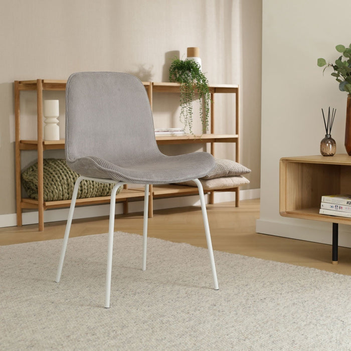 Nolon Nora-Fé Eetkamerstoelen Set van 2 - Rib Warm Grijs - Witte Poten