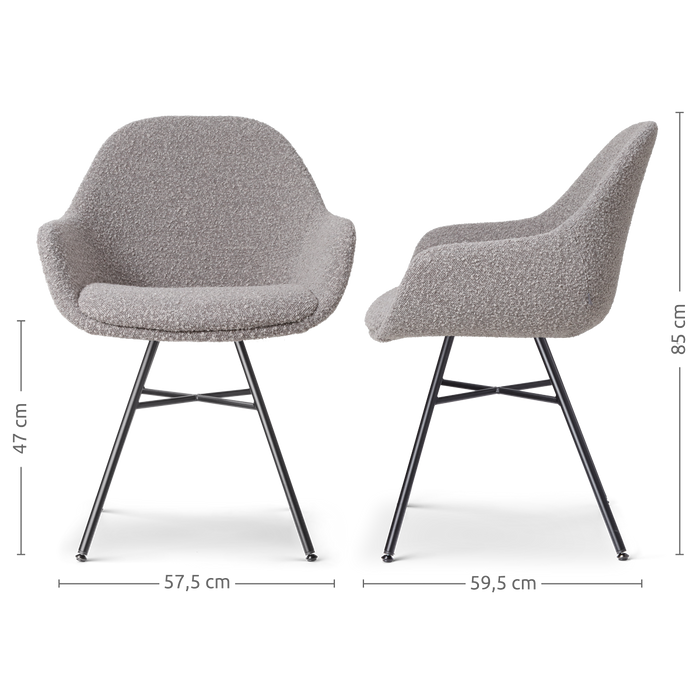 Nolon Noa-Mae Eetkamerstoelen Set van 2 - Bouclé Taupe - Zwarte Poten