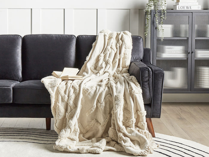 Beliani - CHACK - Deken - Beige - 200 x 220 cm - Katoen