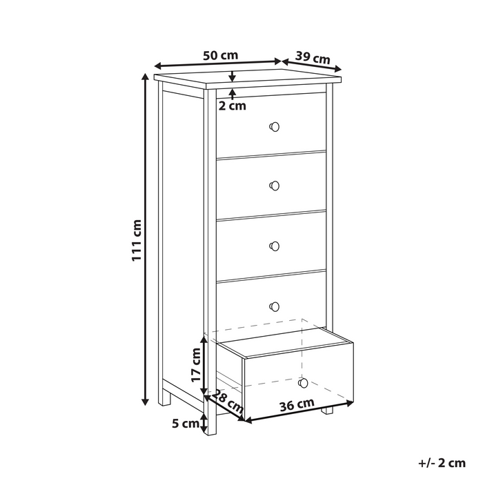 Beliani-SALTON-Hoge kast met 5 lades-Lichte houtkleur-Sassafras
