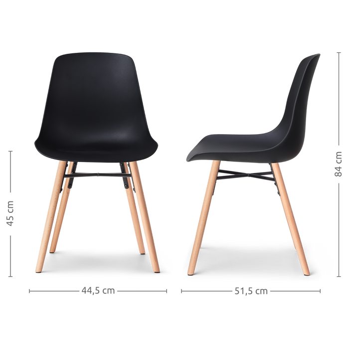 Nolon Nena-Pip Eetkamerstoelen Set van 2 - Zwart - Houten Poten