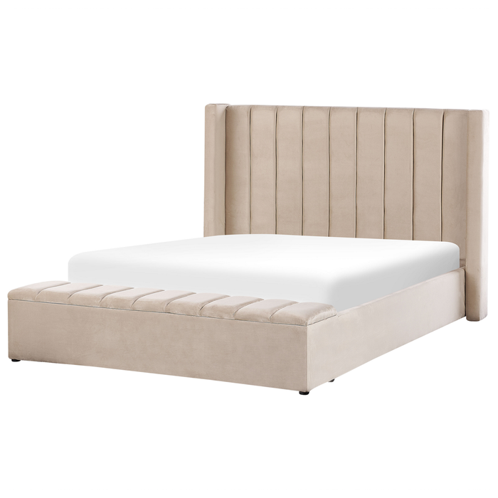 Beliani-NOYERS-Bed met opbergruimte-Beige-160 x 200 cm-Fluweel