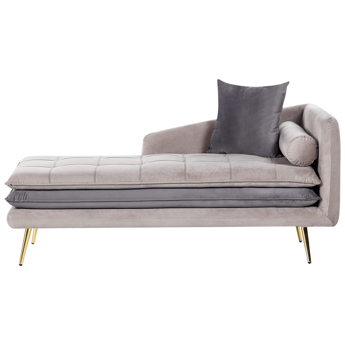 Beliani - GONESSE - Chaise longue - Taupe - Rechtszijdig - Fluweel