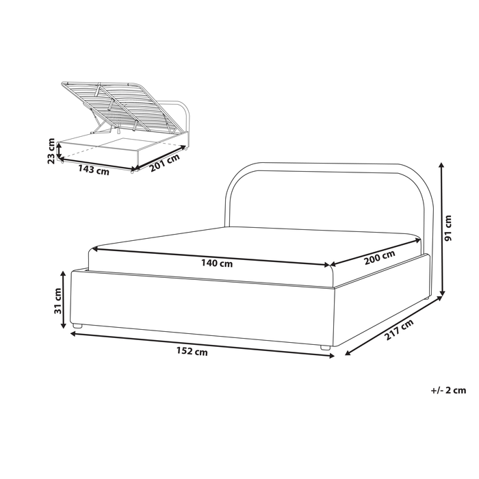 Beliani-QUILLIEN-Bed met opbergruimte-Lichtbeige-140 x 200 cm-Bouclé