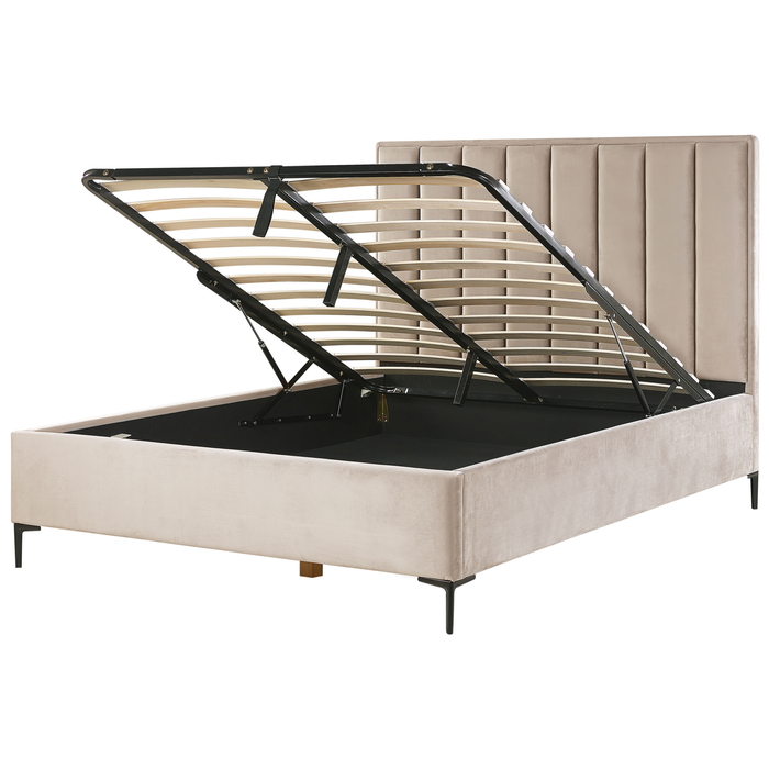 Beliani-SEZANNE -Bed met opbergruimte-Taupe-160 x 200 cm-Fluweel