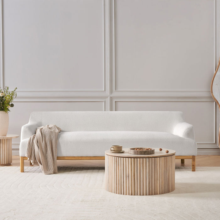 Beliani - SOSJO - Driezitsbank - Gebroken wit - Bouclé