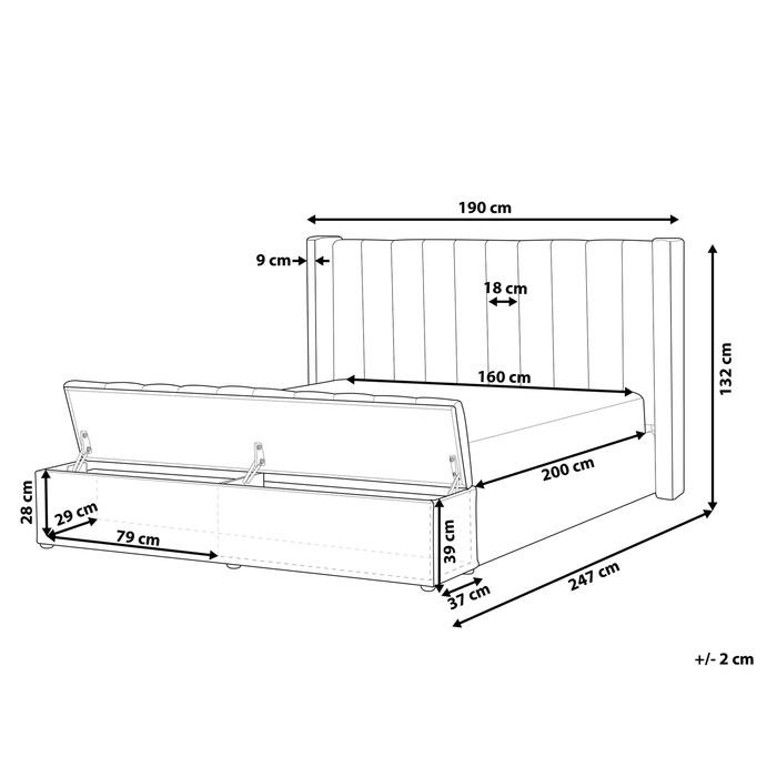 Beliani - NOYERS - Tweepersoonsbed - Grijs - 160 x 200 cm - Fluweel