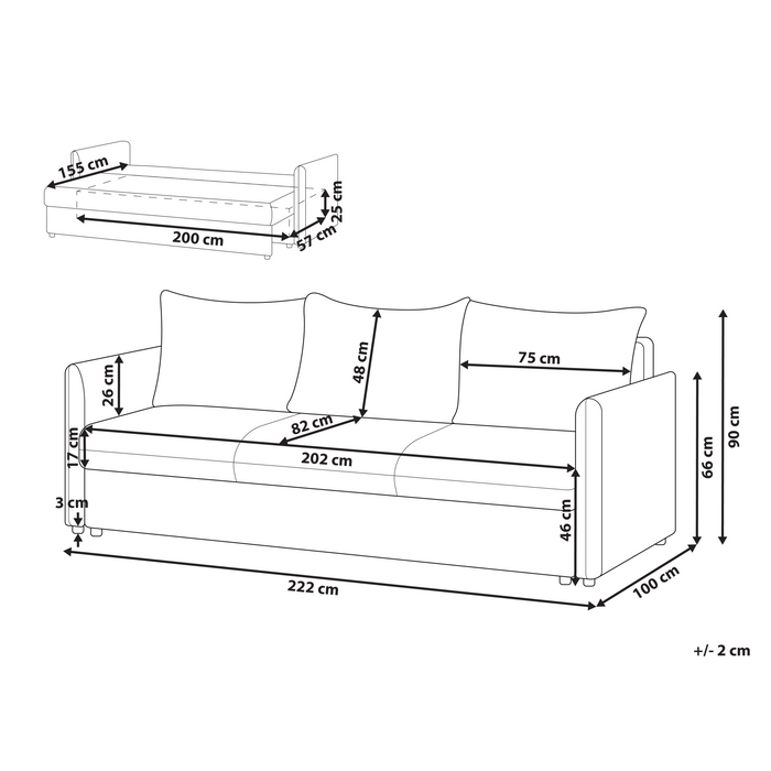 Beliani - HOLSEN - Driezitsbank - Grijs - Stof