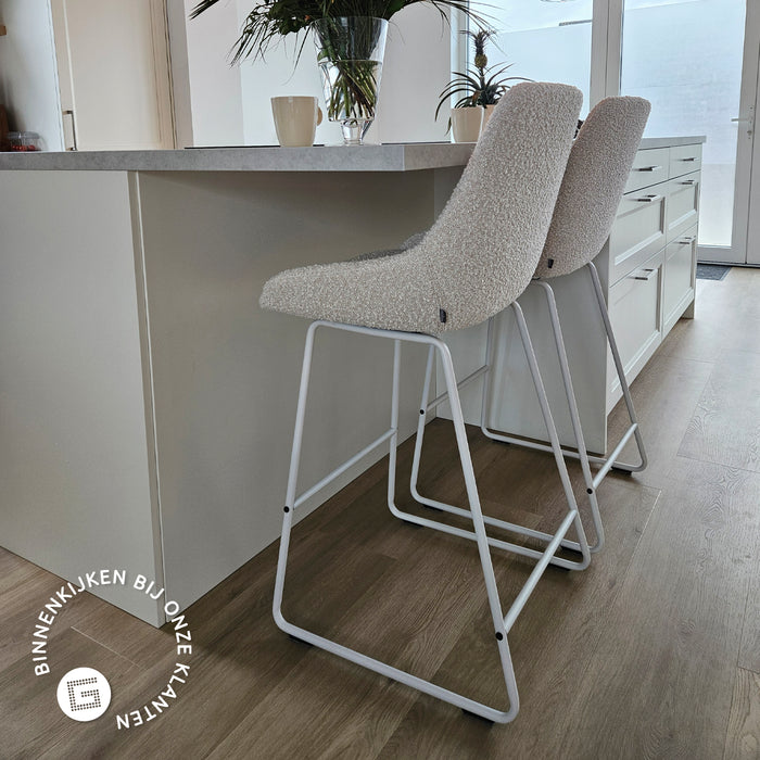 Nolon Nino-Isa Barkrukken Set van 2 - Bouclé Beige - Zwart - 65 cm