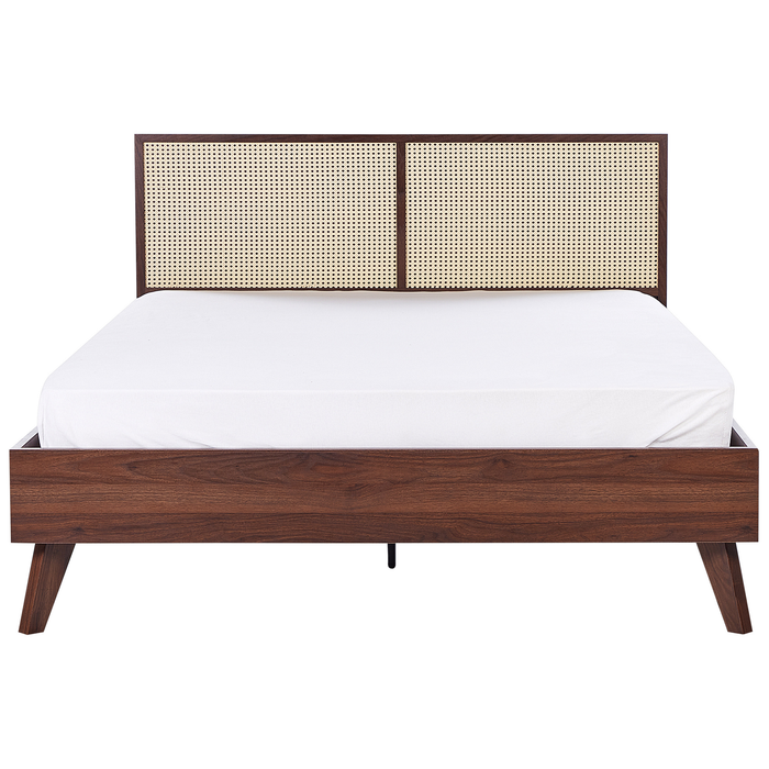 Beliani-MONPAZIER -Tweepersoonsbed-Donkerhout-160 x 200 cm-Rotan