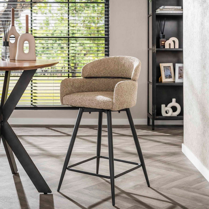 Fraaai - Enzo barstoel draaibaar bouclé - zand