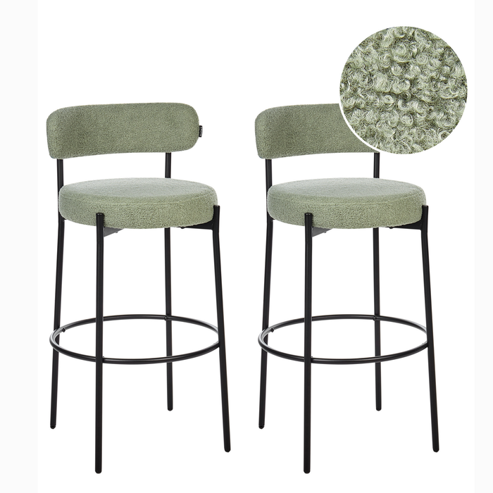 Beliani - ALLISON - Barkruk set van 2 - Lichtgroen - Bouclé