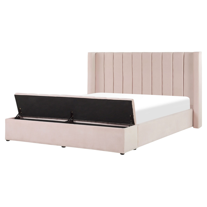 Beliani-NOYERS -Bed met opbergruimte-Roze-160 x 200 cm-Fluweel