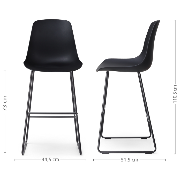 Nolon Nino-Pip barkruk zwart - zwart onderstel - 75 cm - set van 2