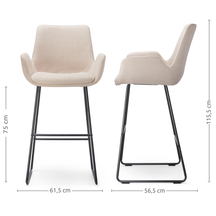 Nolon Nino-Eef Barkrukken Set van 2 - Beige - Zwart - 75 cm