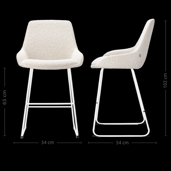 Nolon Nino-Isa Barkrukken Set van 2 - Bouclé Beige - Wit - 65 cm