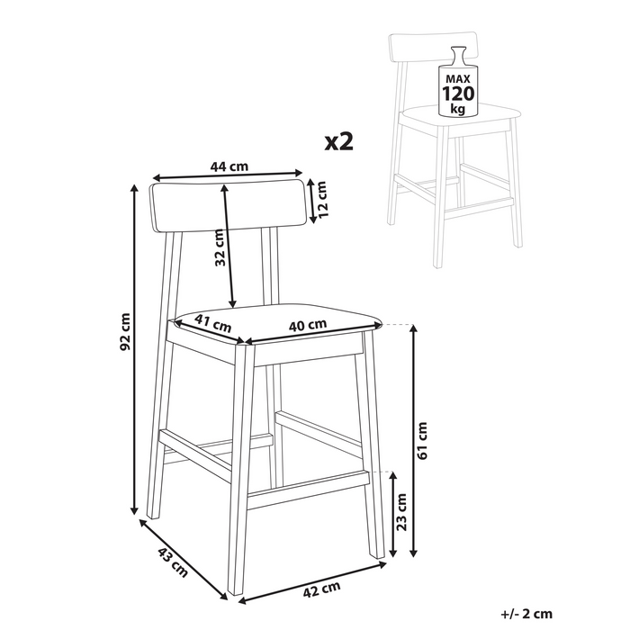 Beliani - ISANTI - Barkruk set van 2 - Grijs|Zwart - Rubberhout
