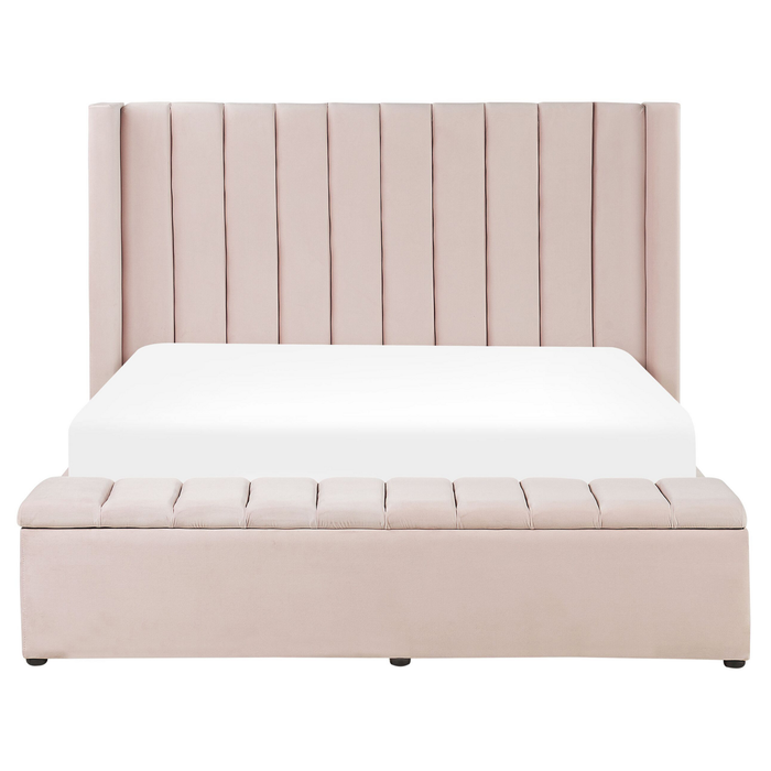 Beliani-NOYERS -Bed met opbergruimte-Roze-160 x 200 cm-Fluweel