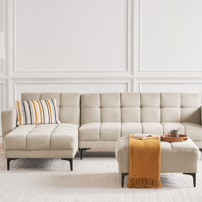 Beliani-ALNES-Hoekbank met ottomaan-Beige-Rechtszijdig-Polyester