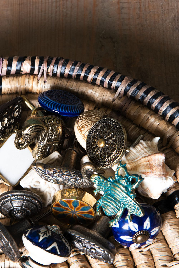 Clayre & Eef Deurknop Ø 4 cm Blauw Keramiek Bloem