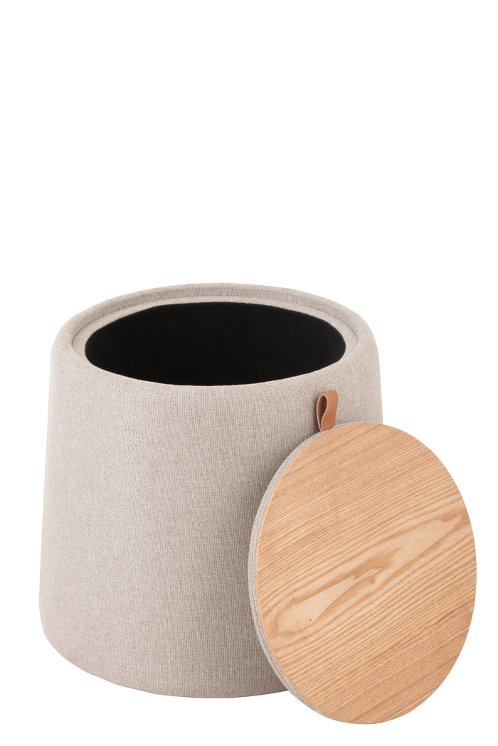 J-Line Poef Hocker Bijzettafel Rond Textiel Hout Beige - 43,5x43,5 CM
