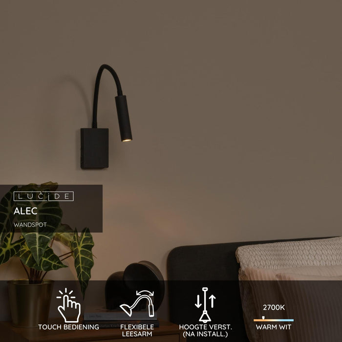 Lucide ALEC Wandspot - Zwart