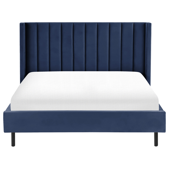 Beliani-VILLETTE-Tweepersoonsbed-Marineblauw-160 x 200 cm-Fluweel