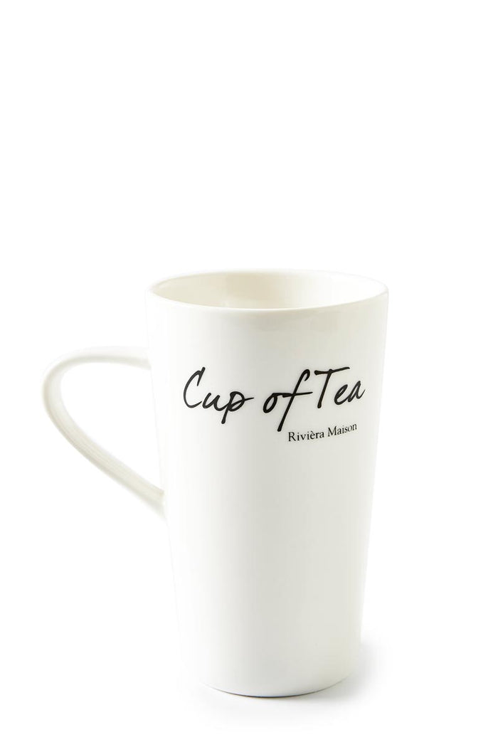 Riviera Maison theemok met oor, theebeker met tekst 440 ml - cup - Wit