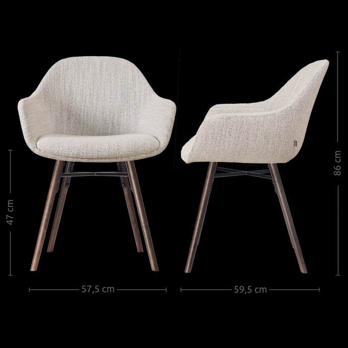 Nolon Nena-Mae Eetkamerstoel Beige Gemêleerd - Armleuning - Walnoot