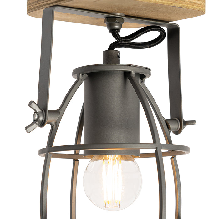 QAZQA Industriële spot donkergrijs met hout verstelbaar - Arthur