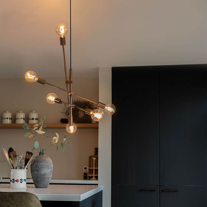 QAZQA Industriële hanglamp donkerbrons 6-lichts - Sydney