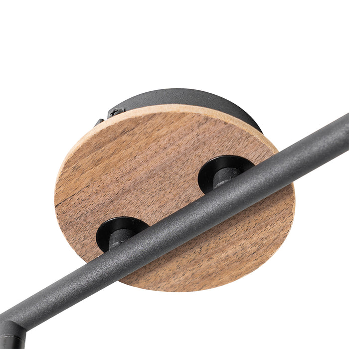 QAZQA Plafondlamp zwart met smoke glas en hout 2-lichts - Vidro