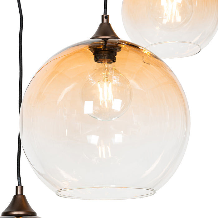 QAZQA Art Deco hanglamp donkerbrons met amber glas 7-lichts - Sandra